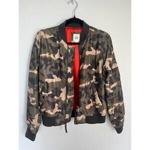 GAP Camo Bomber Jacket Women‎ Small Reversible Red Lining Lightweight